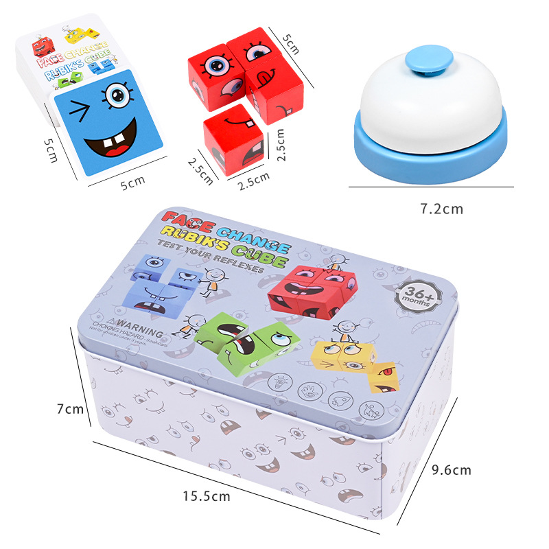 HURREE Large Eco-friendly Wooden Box Face-Changing Feature Preschool Kids' Educational Board Game Toy Cube Building Blocks