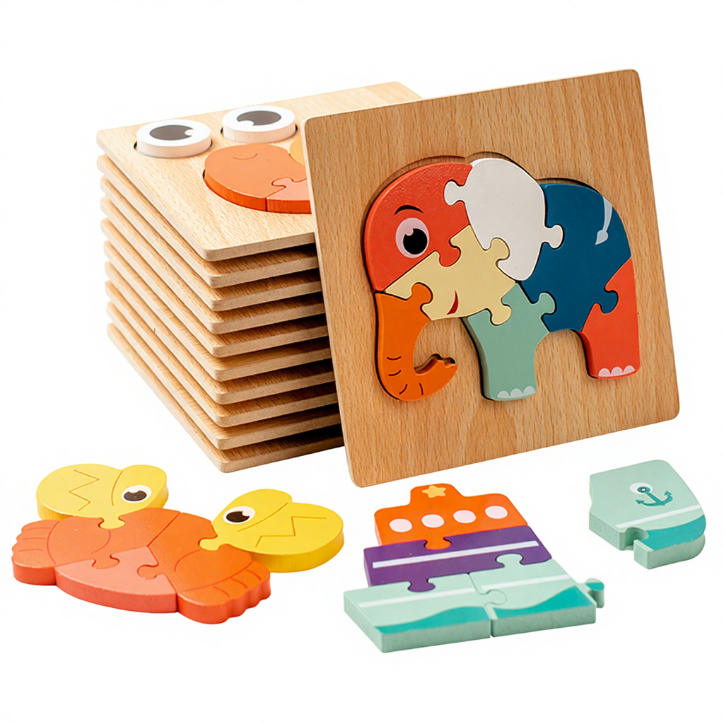 Montessori Wooden Diy Cartoon Animal 3D Puzzle Cube Board Games Children Baby Early Educational Fidgets Toys for Kids Boys Girls