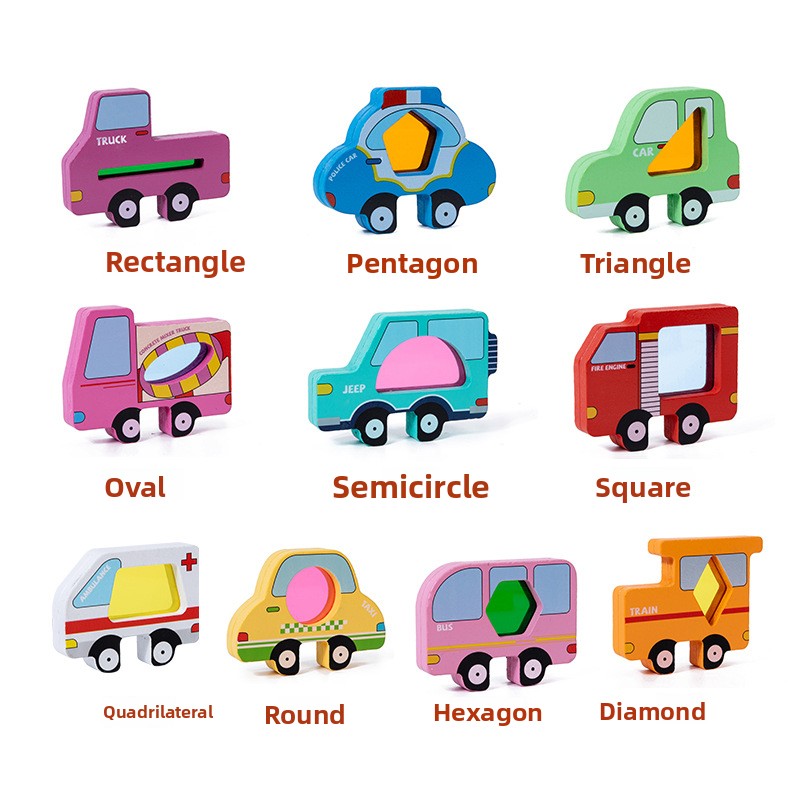 Children's Education Wooden Early Education Animal Car Pile Building Blocks Concentrated Training Transparent Building