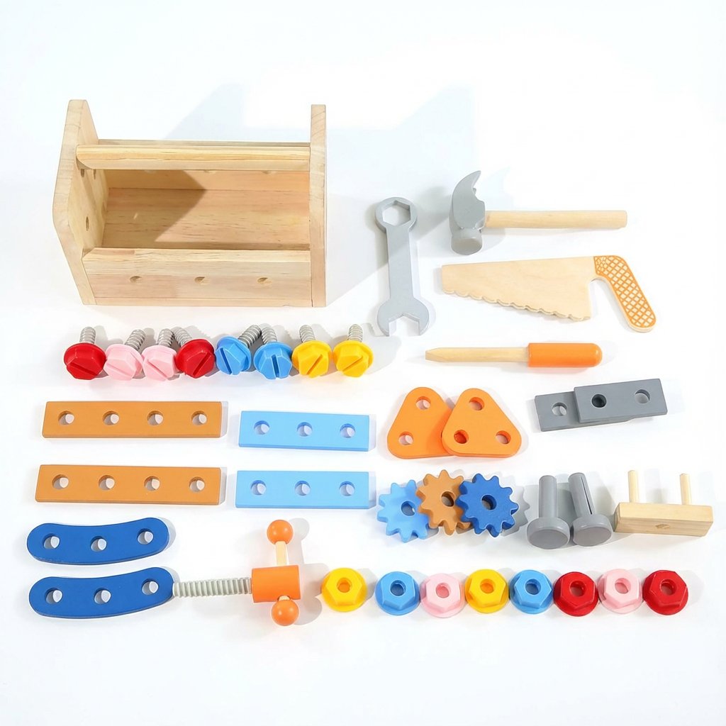 Wooden Montessori Toy Educational Learning Toy Maintenance Toolbox Set for Toddlers Kids Learning Ages 3-6