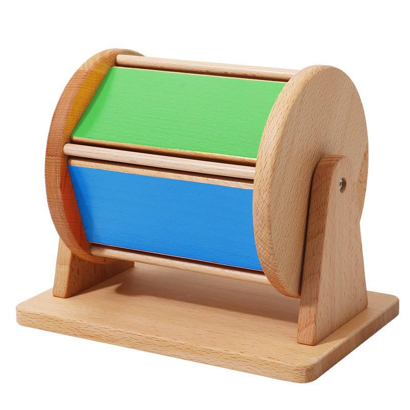 Textile Drum Wooden Visual Sensory Spinning Drum Toy