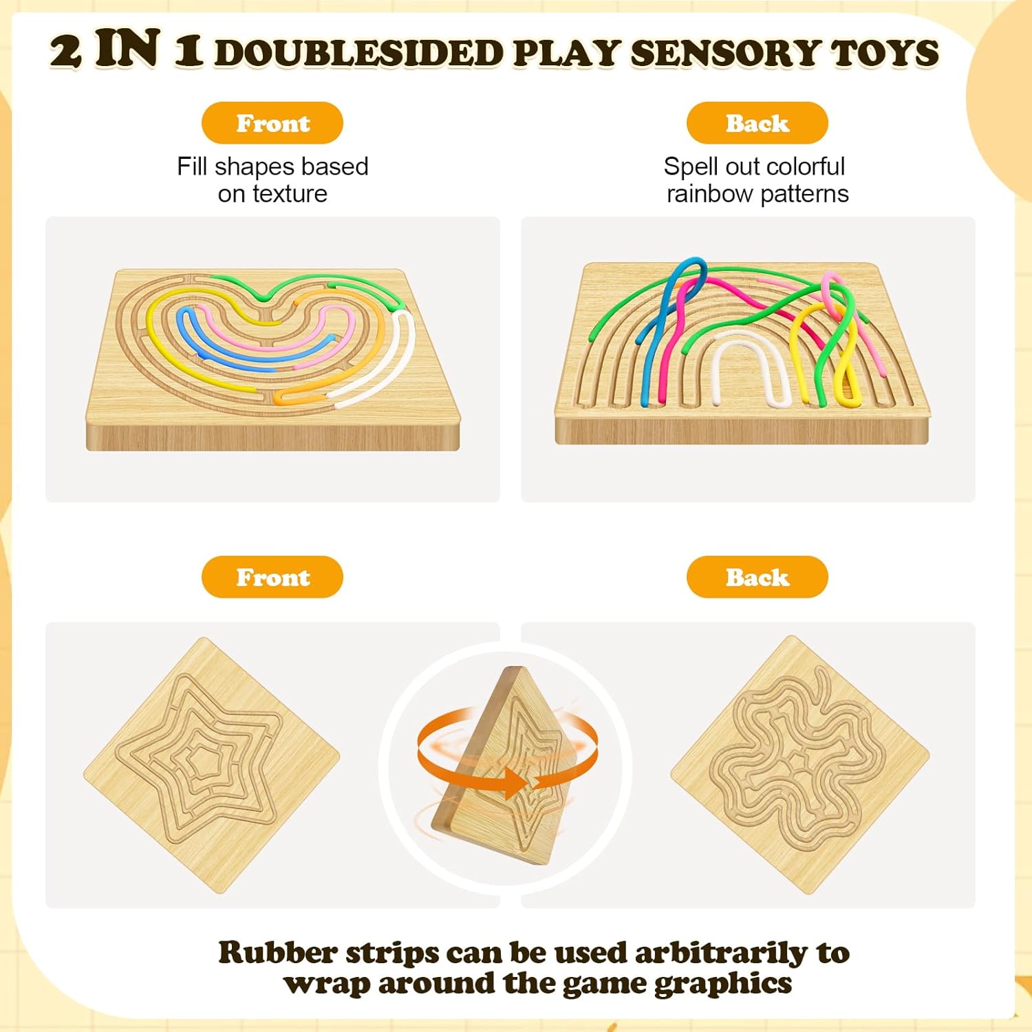 New Fidget Sensory Toys for Kids Double-Sided Bamboo Sensory Activity Board 2 Pack