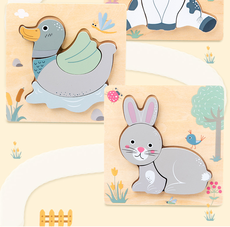 Children's Creative 3D Wooden Puzzles Early Learning Educational Cartoon Animals Puzzle Game Kids Intelligence Toy
