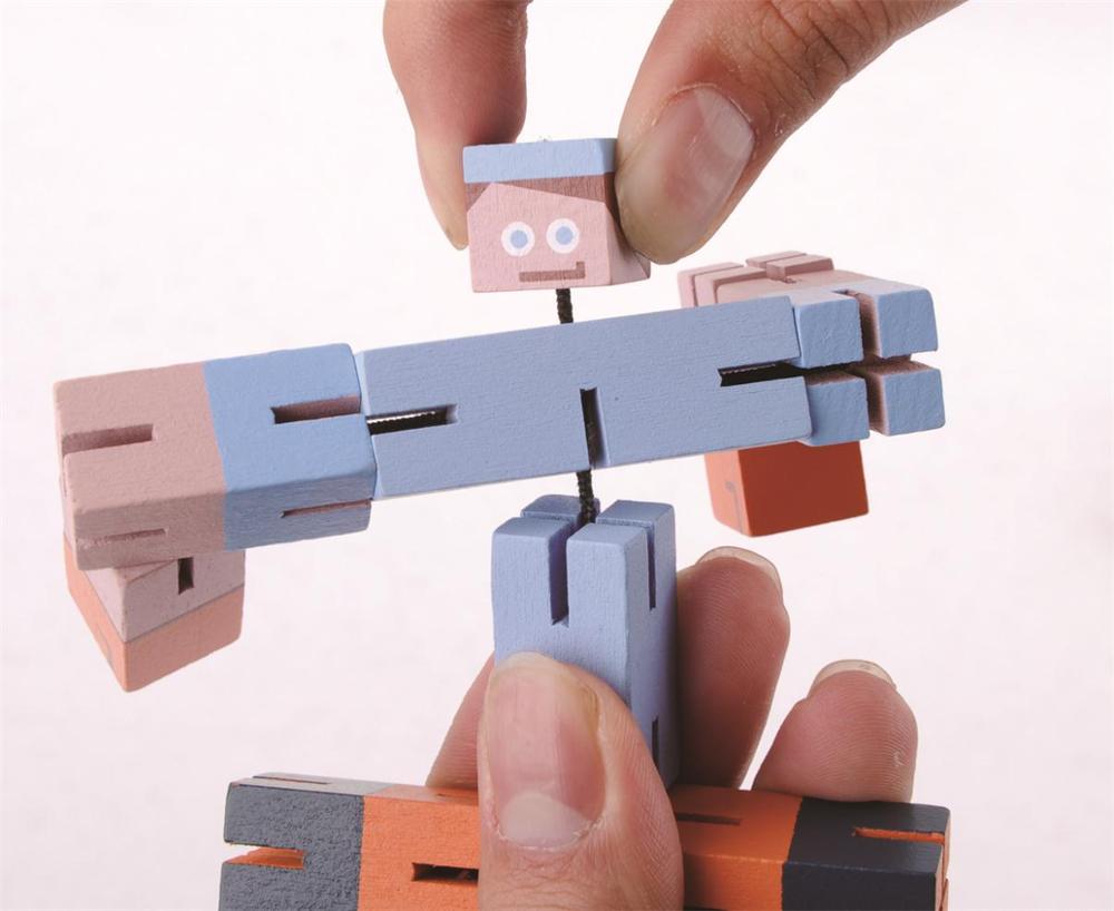 Intellectual Development Stacking Puzzle Creative Games 3D Wood Foldable Magic Cube Toys Robot Puzzle