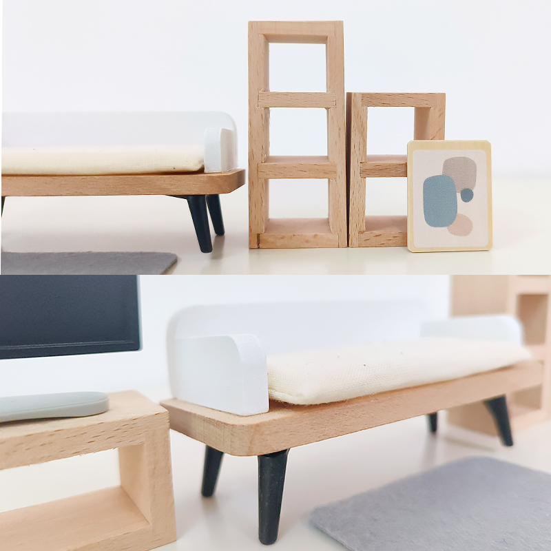 Children Role Play Toy Pretend Mini Wooden Kitchen Toys Simulation Kids Doll House Bathroom Bedroom Wooden Furniture Toys