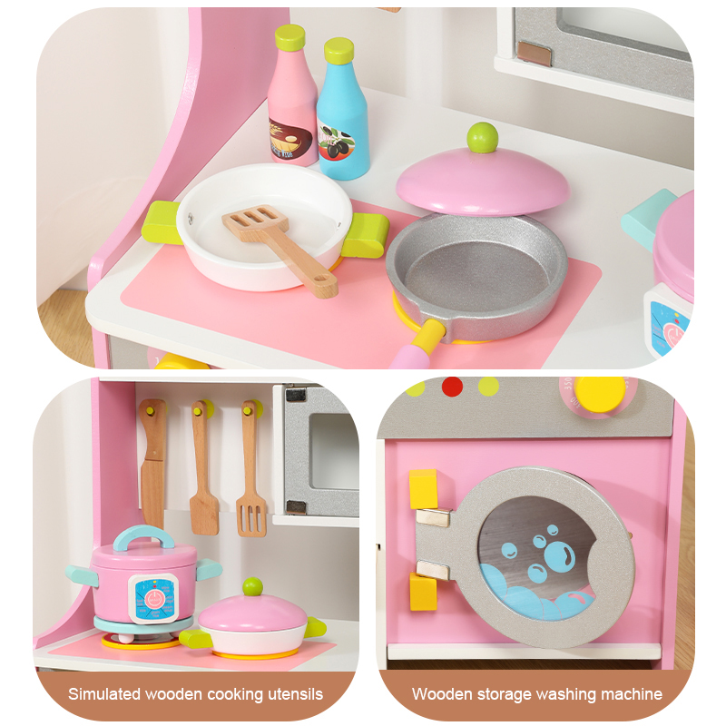 Kids Big Wooden Pretend Role Play Cooking Simulation Game Cookware Food Toys Accessories Preschool Kitchen Toy