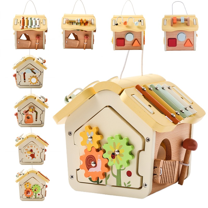 Montessori Early Education Eco-friendly Wooden Activity Cube for 5 to 7 Years Sensory Toy and Fine Motor Skills Development