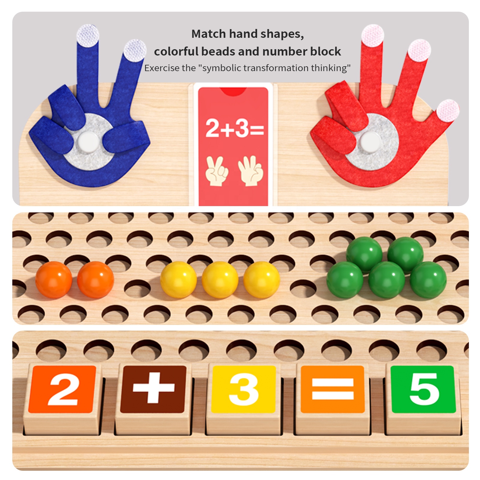 Montessori Wooden Math Board for Toddlers, Counting Bead Game with Number Blocks and Arithmetic Flashcards, STEM Educational Toy