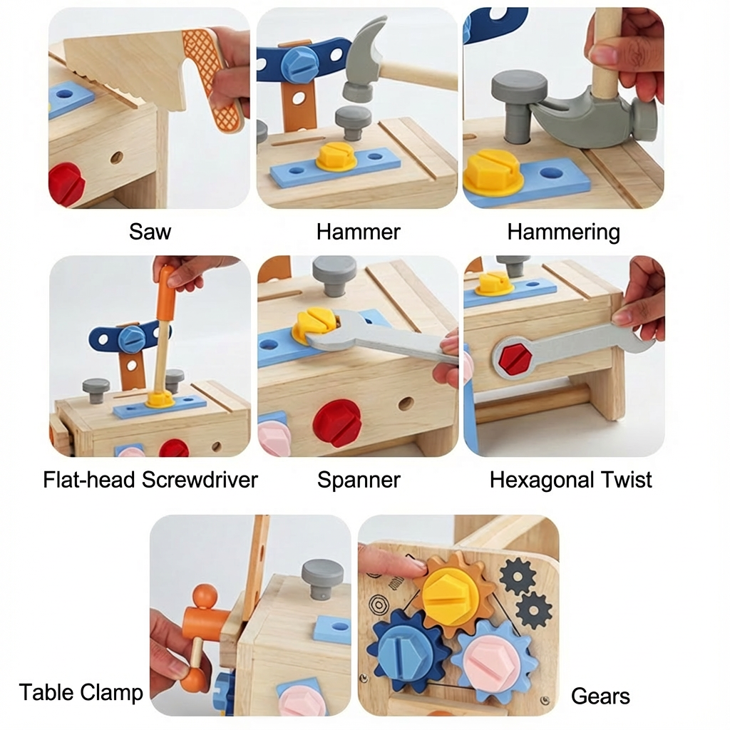 Wooden Montessori Toy Educational Learning Toy Maintenance Toolbox Set for Toddlers Kids Learning Ages 3-6