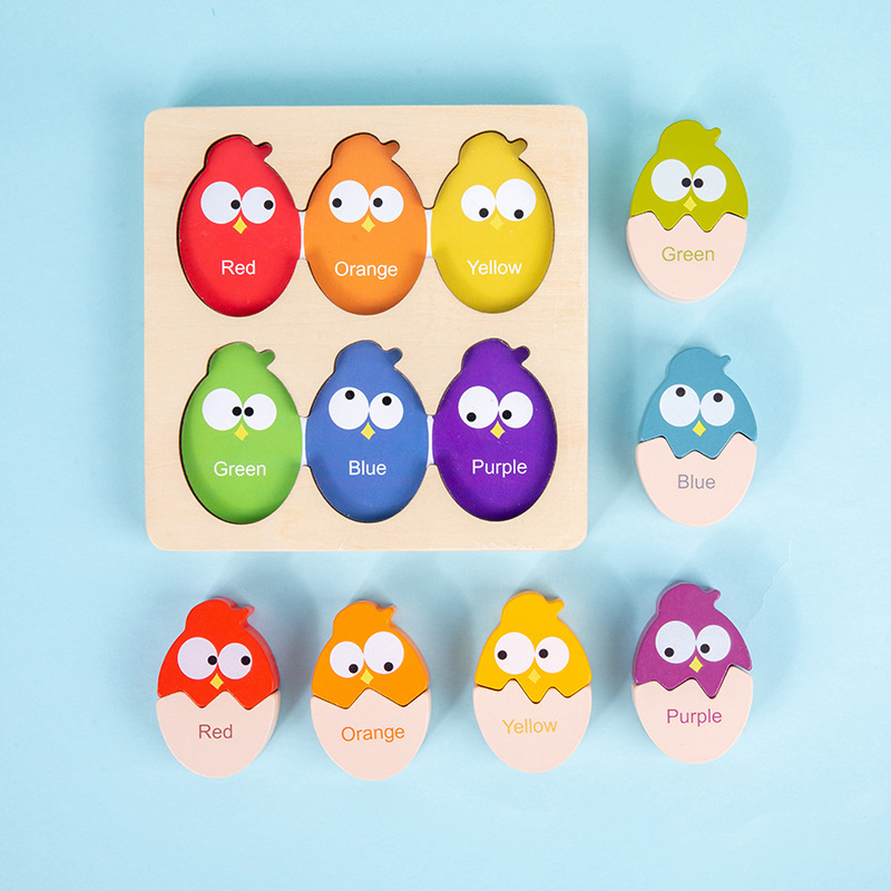 Factory Montessori Educational Toys Color Recognition Matching Game 3D Eggs Shape Eco-friendly Wooden Jigsaw Puzzle 50 Pieces