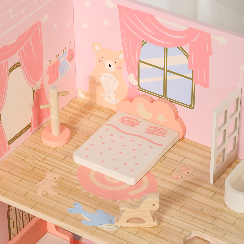 Childrens Wooden Bedroom Furniture Baby Role-Play Tabletop Simulated Princess for Villa Playset Toy for 0-24 Months