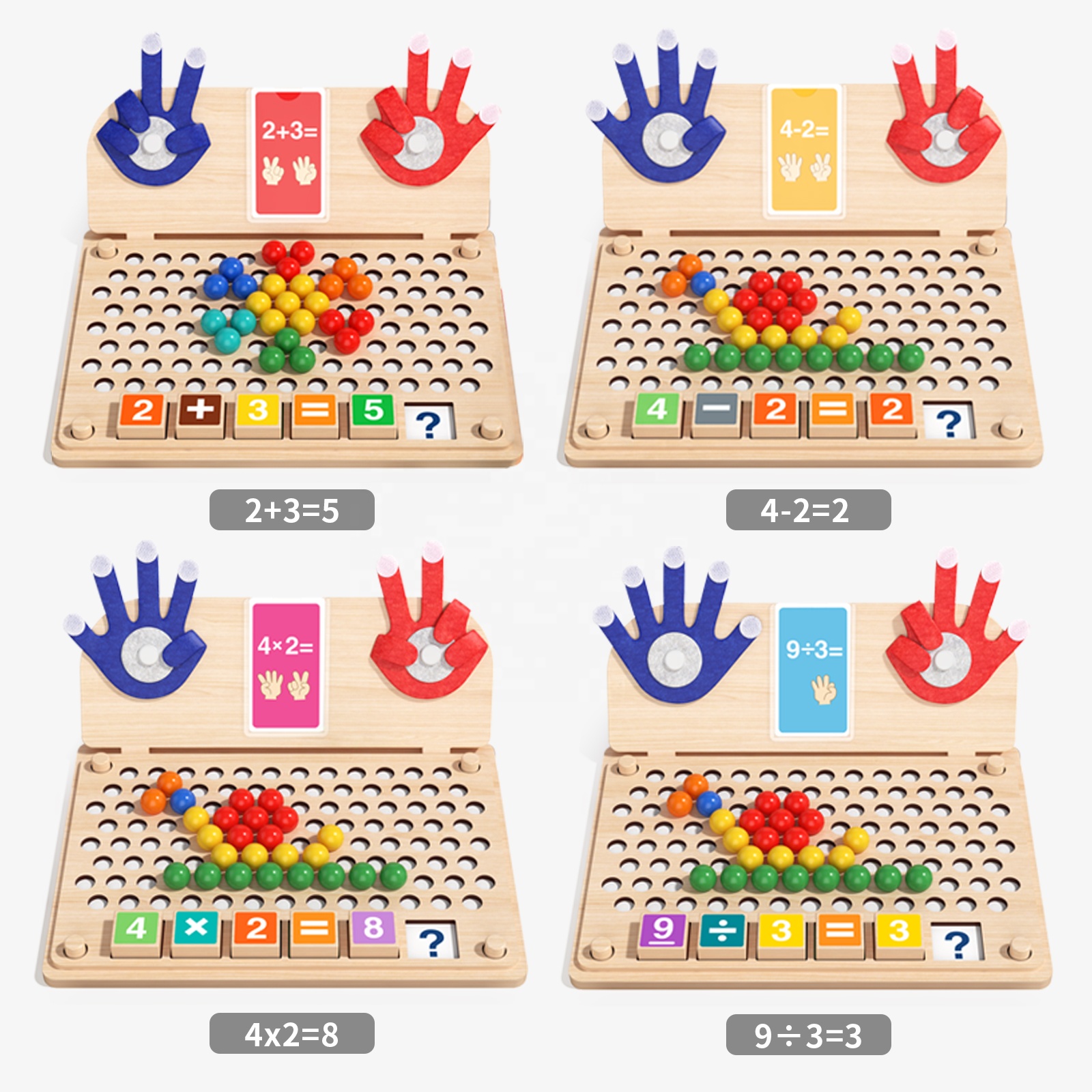 Montessori Wooden Math Board for Toddlers, Counting Bead Game with Number Blocks and Arithmetic Flashcards, STEM Educational Toy