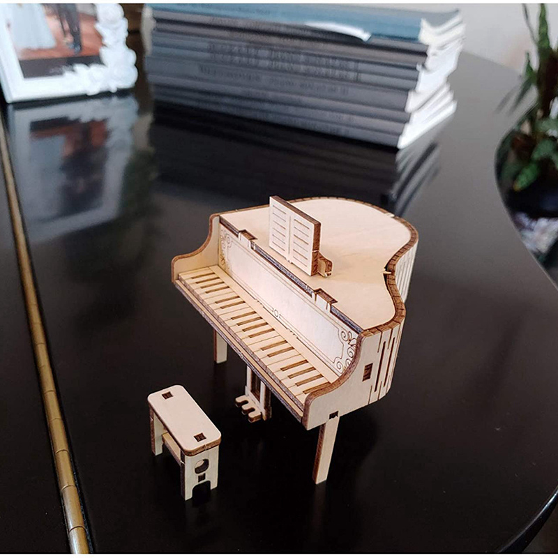 3D DIY Piano Engraved Model Kit Brain Teaser and Educational STEM Building Kit Wooden Puzzle Hand Crank Music Box