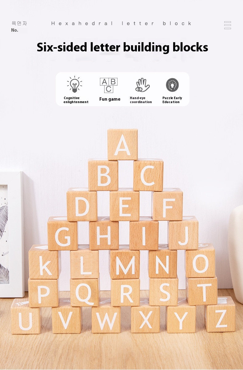 Large ABC Letter Number Building Blocks Eco-Friendly Beech Wood Infants' Cognitive Early Education Enlightenment Toy Square Icon