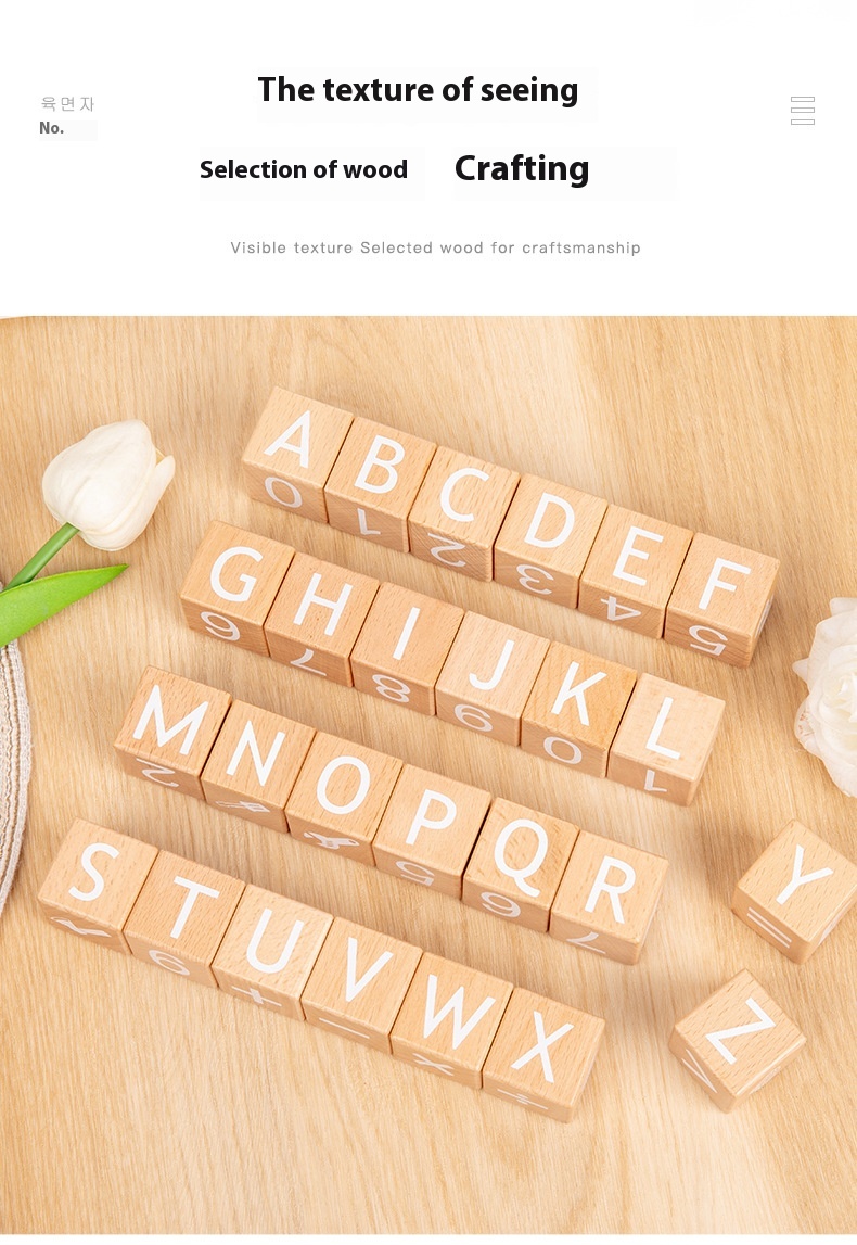 Large ABC Letter Number Building Blocks Eco-Friendly Beech Wood Infants' Cognitive Early Education Enlightenment Toy Square Icon
