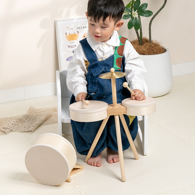 Wooden Music Drums Percussion Instruments Multi Functional Educational Drum Set With Pedals Music Toys
