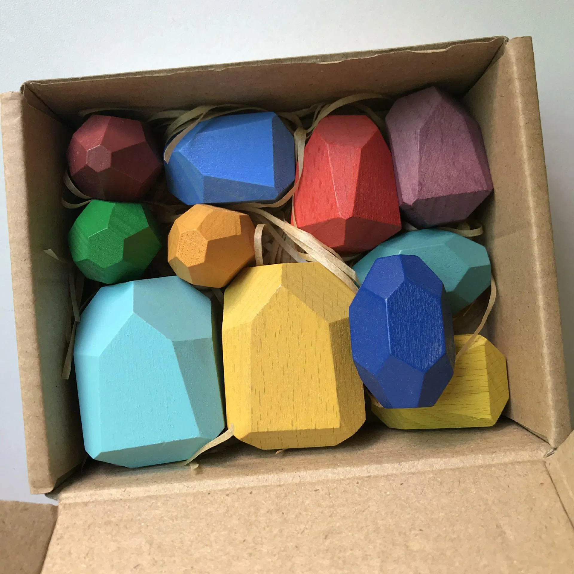 Customized Rainbow Sorting Building Blocks Kids Stacking Rocks Balancing Wooden Stone Toys