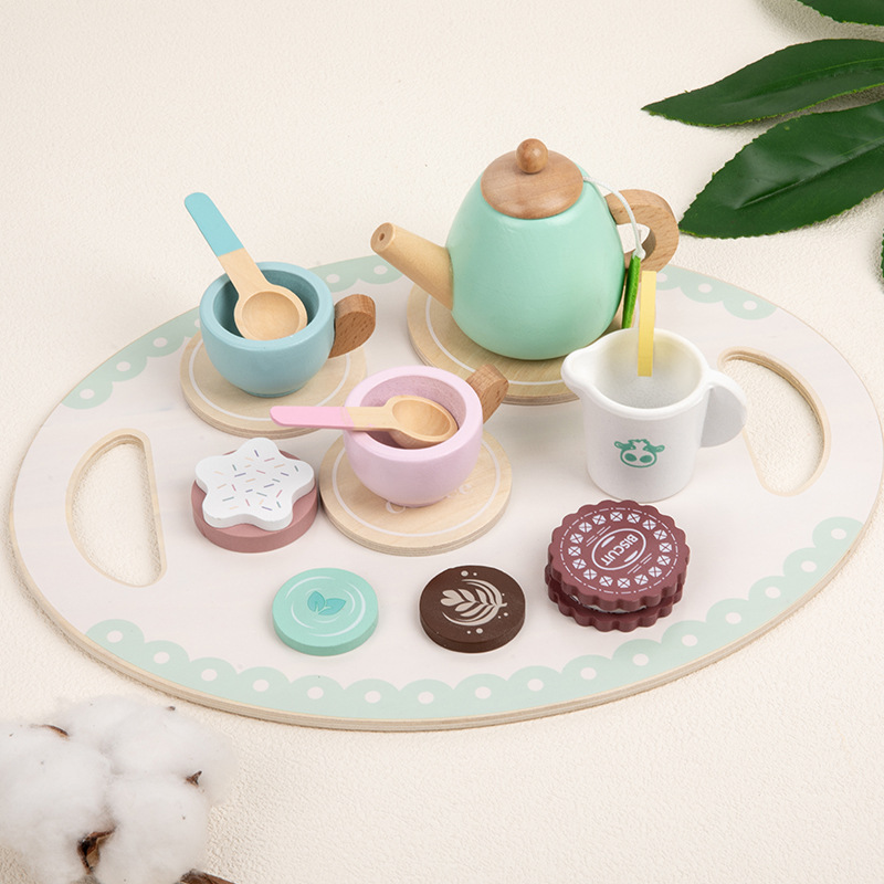 Children's Wooden Afternoon Tea Set for 3-7 Year Olds Role Playing Cake &amp; Dessert Making Toy