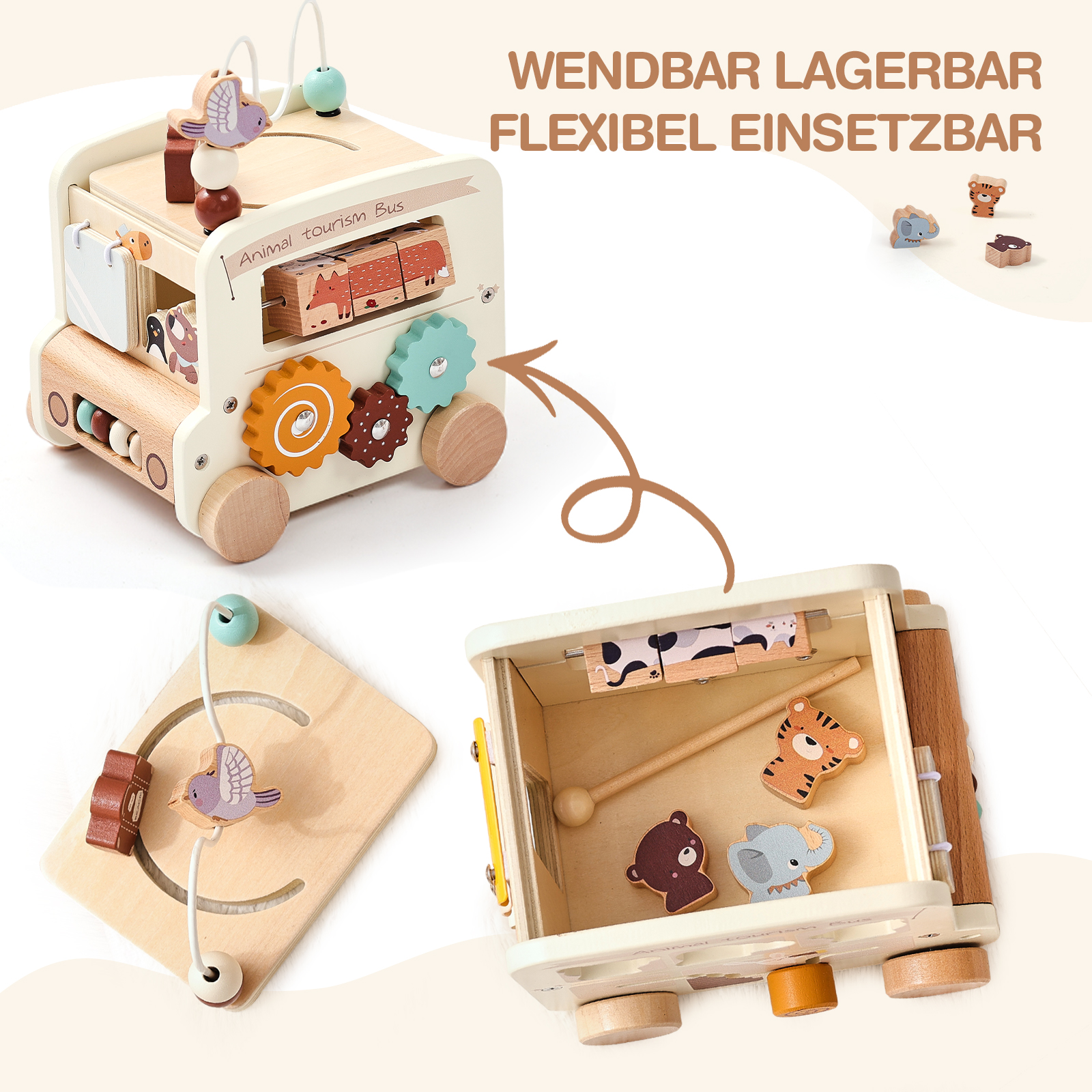 Eco-friendly Wooden Montessori Wooden Educational Toys for Kids Multi Functional Baby Intelligence Developing Bus Toys 0-6 Years