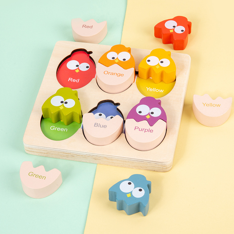 Factory Montessori Educational Toys Color Recognition Matching Game 3D Eggs Shape Eco-friendly Wooden Jigsaw Puzzle 50 Pieces