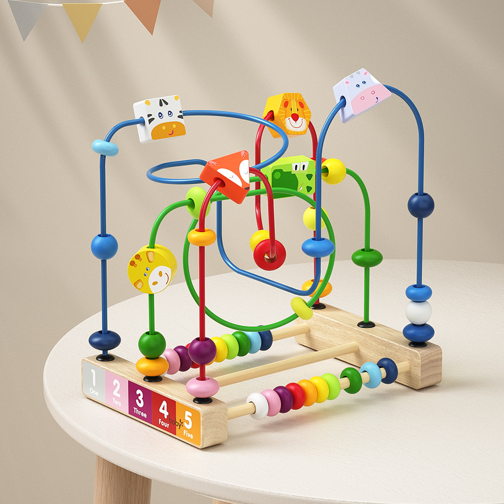 Wooden Animal Bead Maze Toy Geometric Wire Roller Montessori Educational Toys for Toddlers Kids Wholesale Ready to Ship in Stock