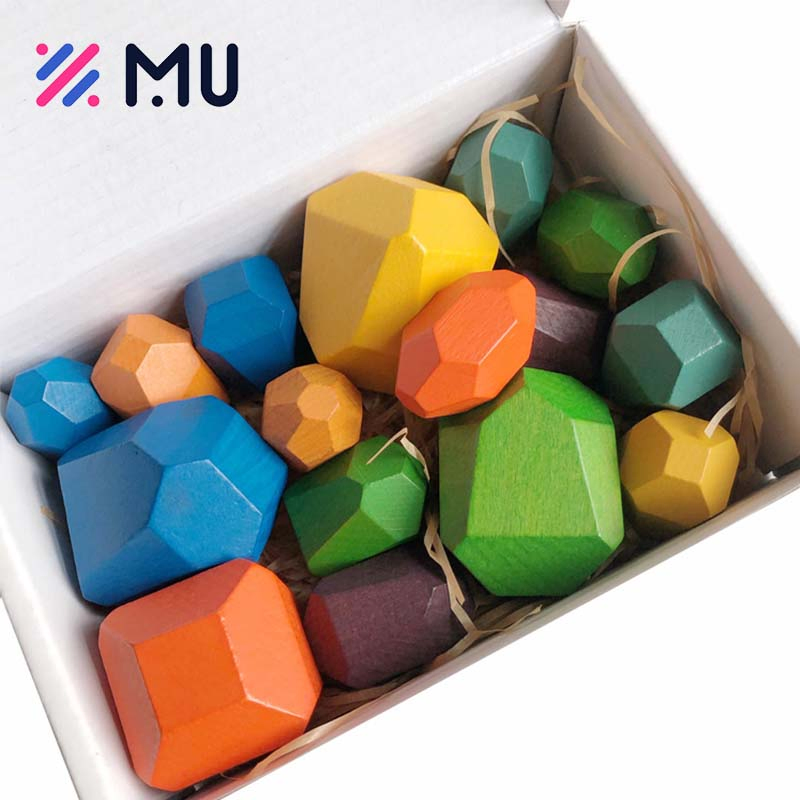 20PCS Rainbow Sorting Building Blocks Kids Stacking Rocks Balancing Wooden Stone Toys