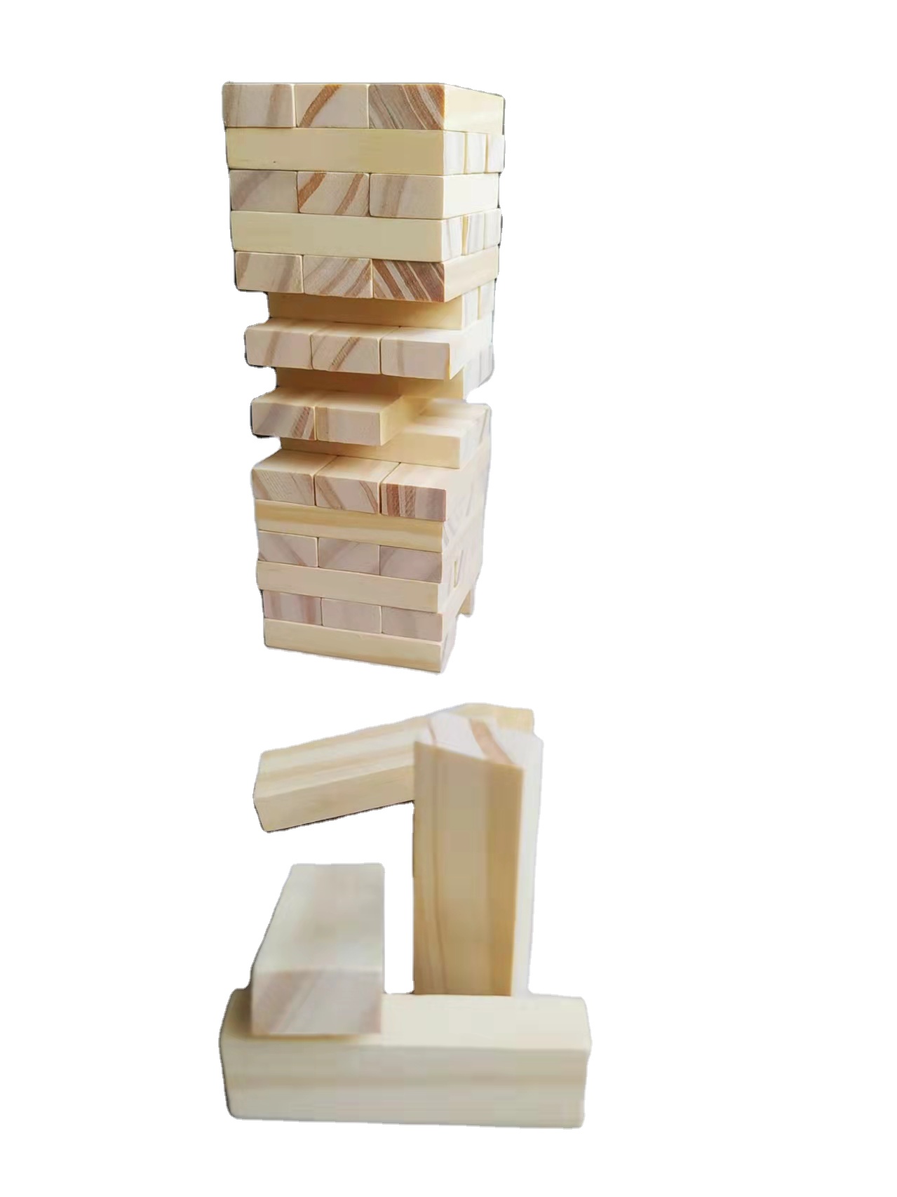 Hot Sale Wooden Children 54 Pcs Building Blocks Interactive Table Games Timber Tower Wood Block Stacking Game with Box