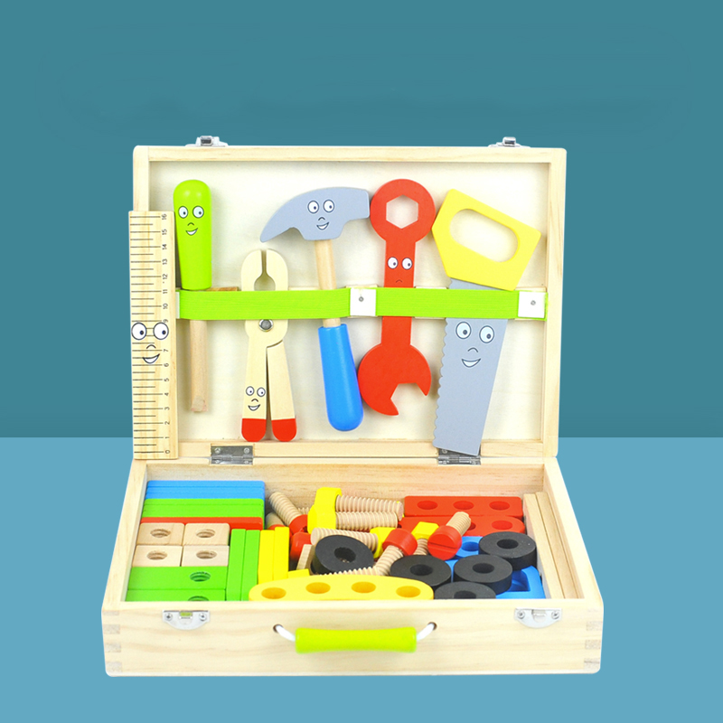 CPC/CE Wooden Toddler Tools Set Including Tool Box &amp; DIY Stickers, 69pcs Montessori Educational STEM Construction Toys
