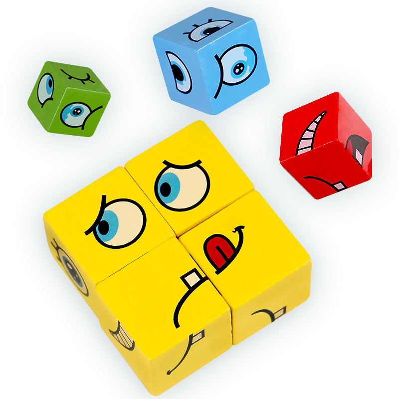 HURREE Large Eco-friendly Wooden Box Face-Changing Feature Preschool Kids' Educational Board Game Toy Cube Building Blocks
