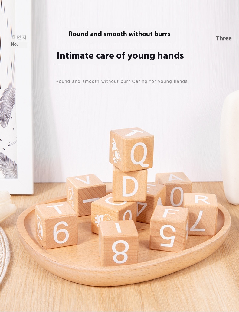 Large ABC Letter Number Building Blocks Eco-Friendly Beech Wood Infants' Cognitive Early Education Enlightenment Toy Square Icon