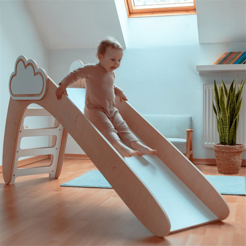 Wooden Slide Indoor with Clouds Montessori Furniture Play Ramp Toy Sets