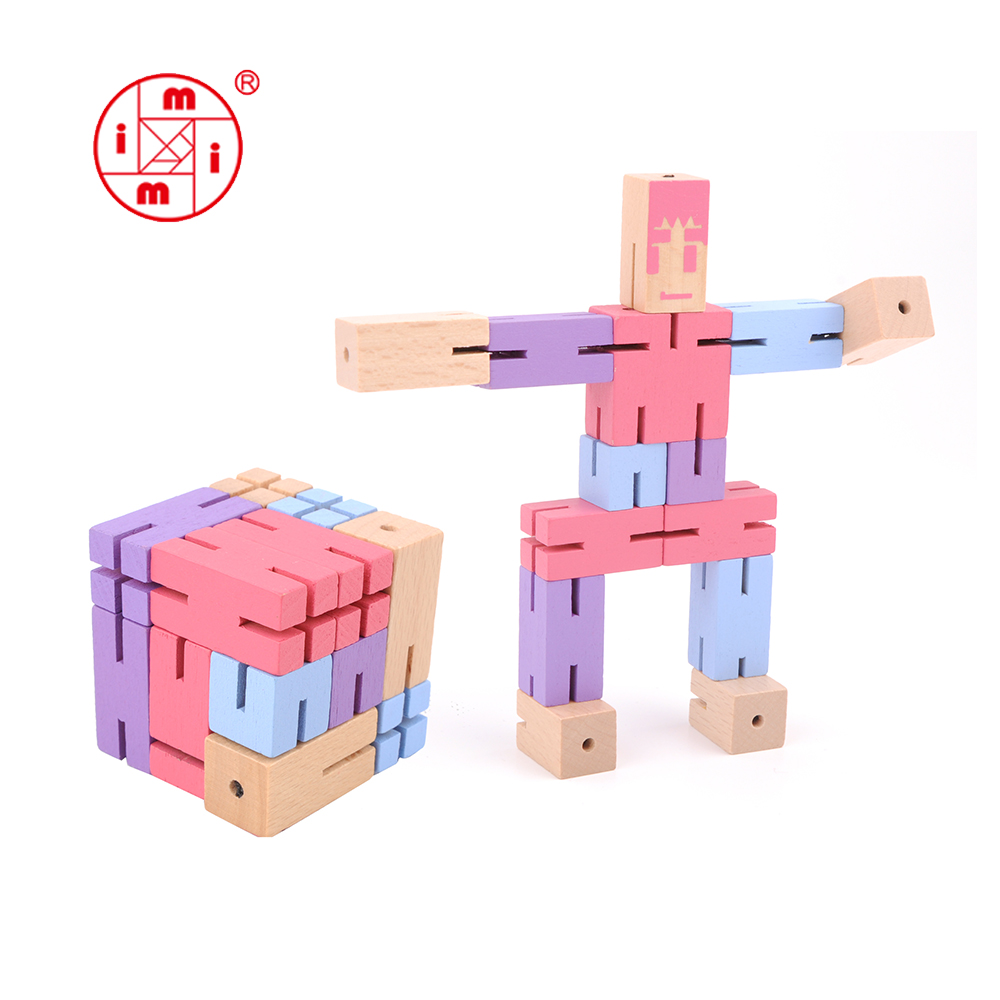 Intellectual Development Stacking Puzzle Creative Games 3D Wood Foldable Magic Cube Toys Robot Puzzle