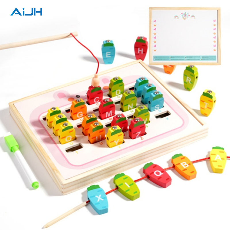 AiJH Wood Carrot Harvest Board Game Magnetic Catch Worms Toy For Toddlers Fine Motor Skills And Sensory Play Activity Toys
