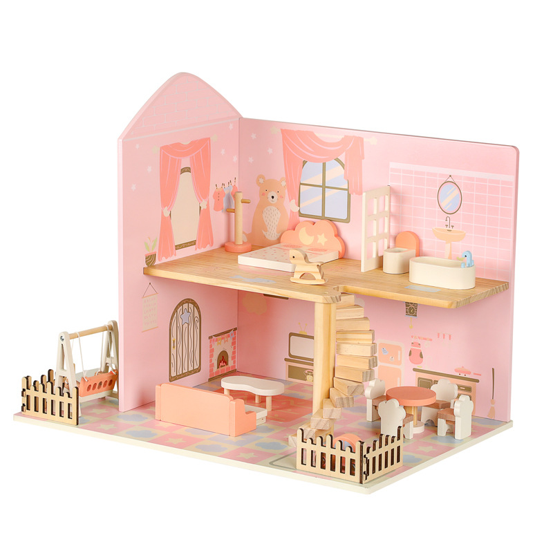 Childrens Wooden Bedroom Furniture Baby Role-Play Tabletop Simulated Princess for Villa Playset Toy for 0-24 Months