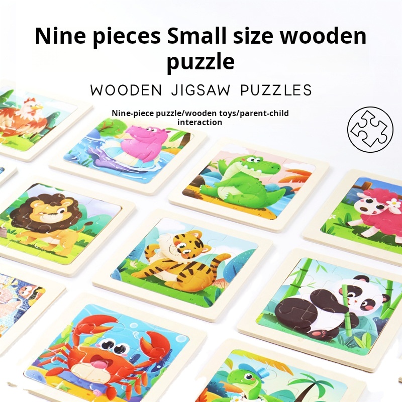 New Product Nine Small Wooden Puzzles Learning Toys Educational Learning Beech Wood Puzzle Boards Toy for Kids Boys &amp; Girls