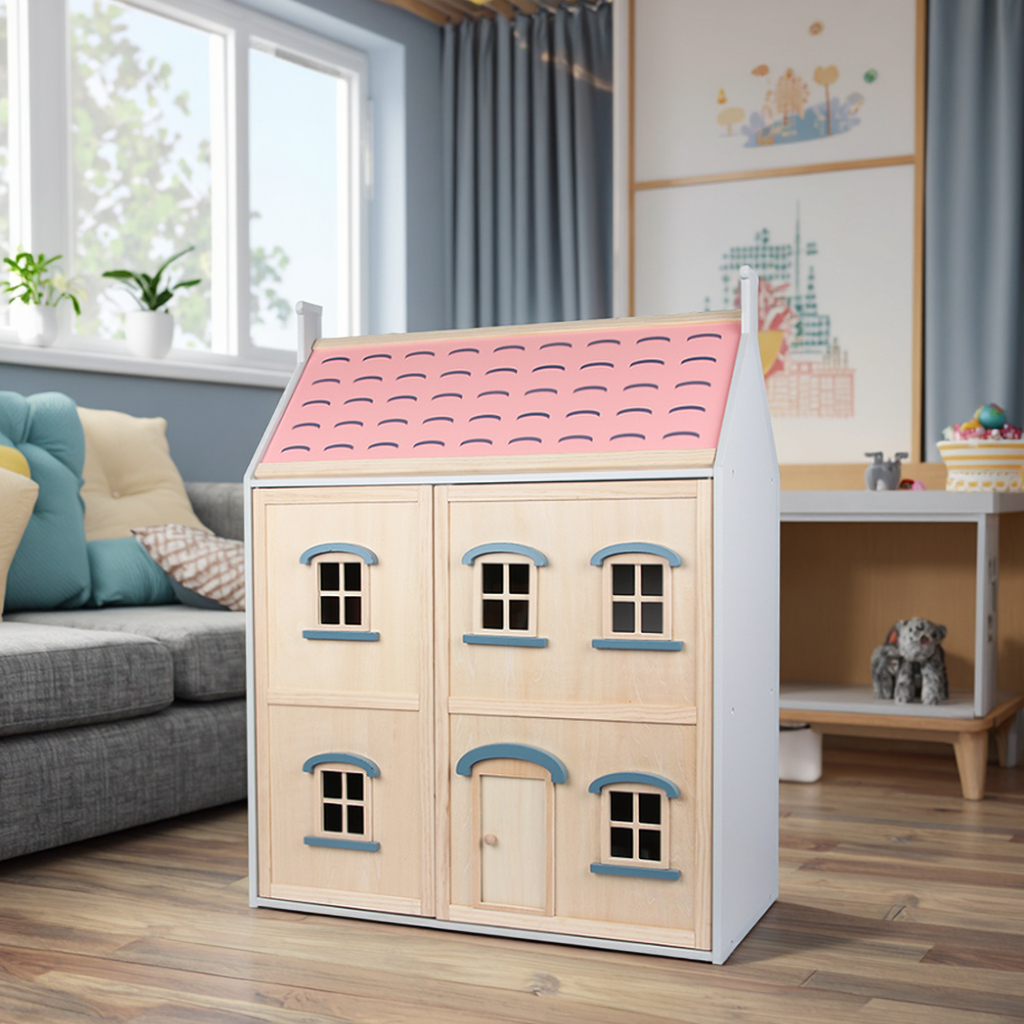 Luxury 4 Rooms Pretend Play Children Educational Toys Wooden Castle Villa Doll House Playground Play Princess House Set Wood OEM