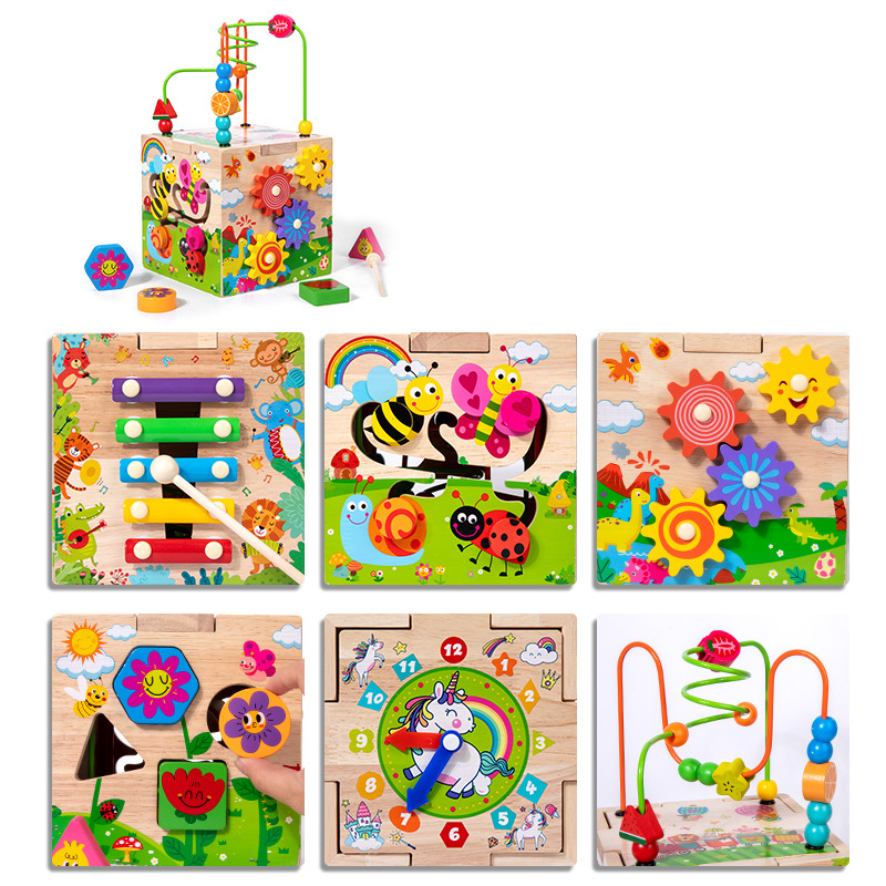 Wholesale Kids Educational Circles Bead Islamic Wooden Activity Cube Baby Islamic Toys