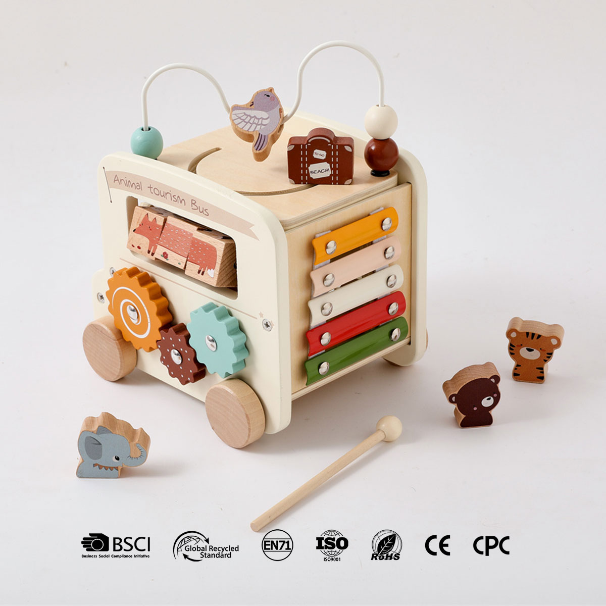 Eco-friendly Wooden Montessori Wooden Educational Toys for Kids Multi Functional Baby Intelligence Developing Bus Toys 0-6 Years