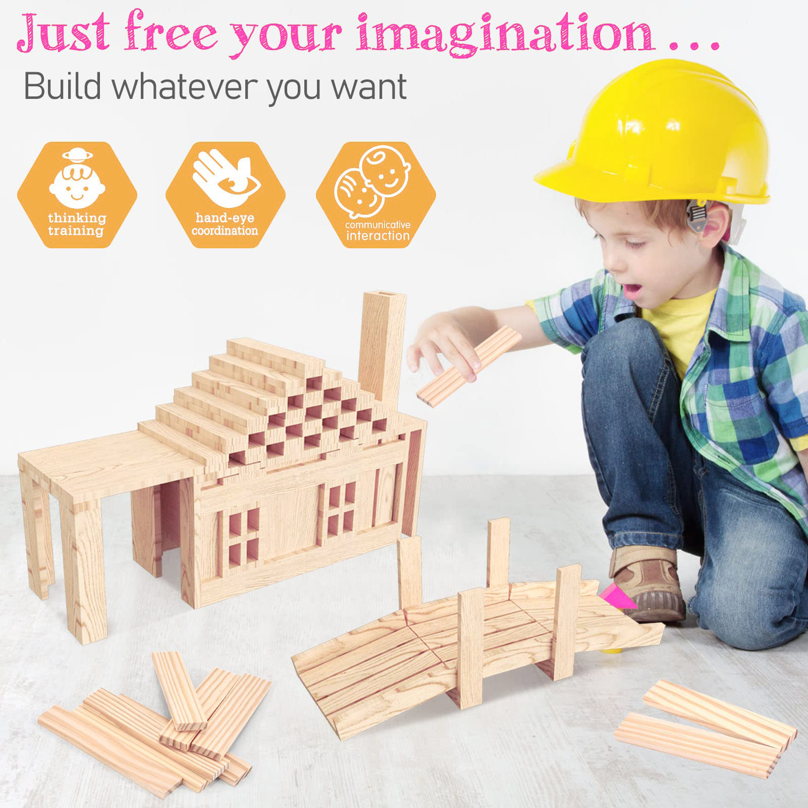 Custom Creative Children's Wooden Other Educational Toys Toddlers Wood Planks Building Block Sets