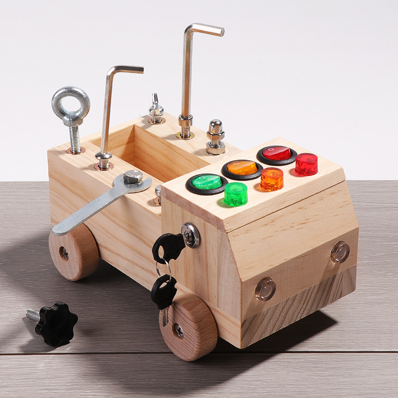 Children's Multi-Functional Busy Board Toy Set Wooden Disassembly Tool Car Screw Nut Combination Educational Pretend Role Play