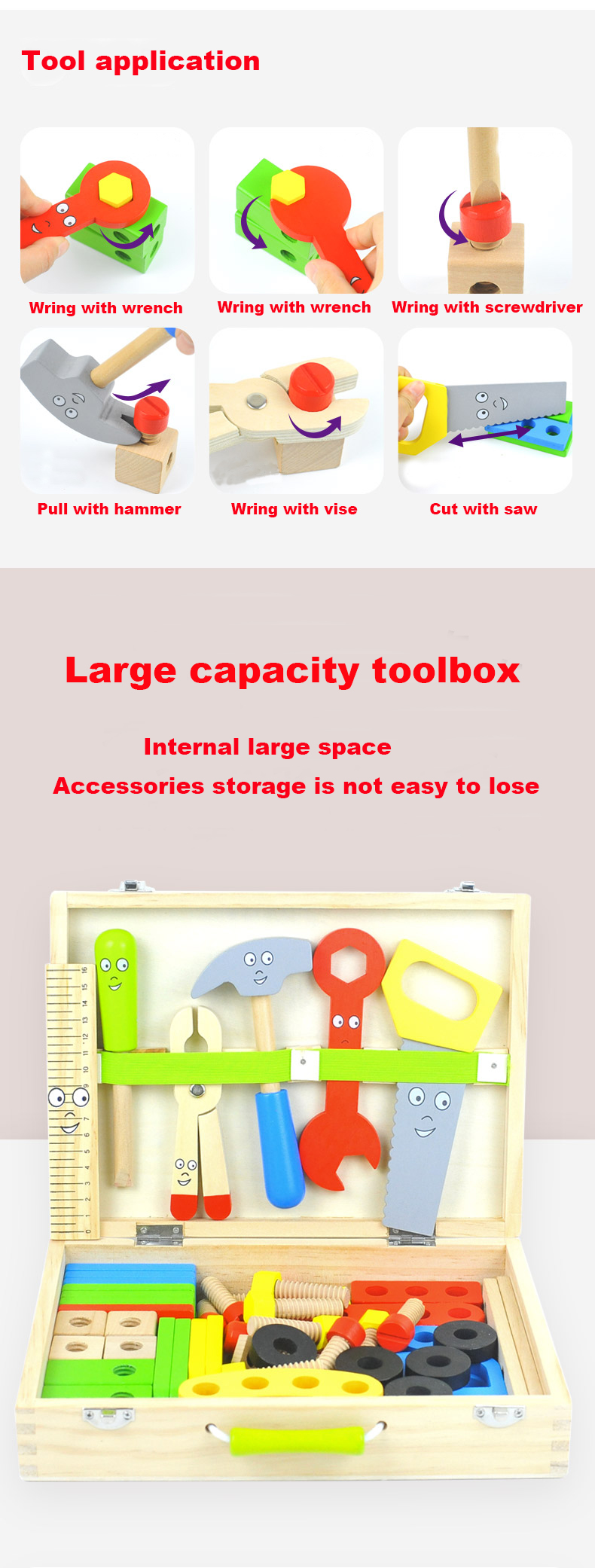 69pcs Wooden Toddler Tool Set detail 3
