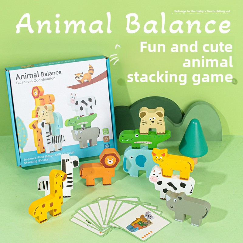Cross-border Wooden Early Education Fun Animal Music Balance Stacking High Children's Educational Assembled Building Blocks Toy