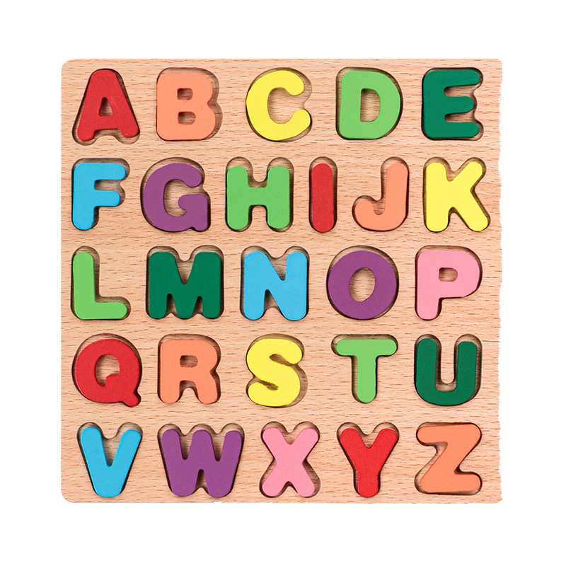 Wooden Macaron Puzzle Board Educational Toy for Toddlers' Alphabet &amp; Number Shape Learning Hand Grip Made Natural Wood
