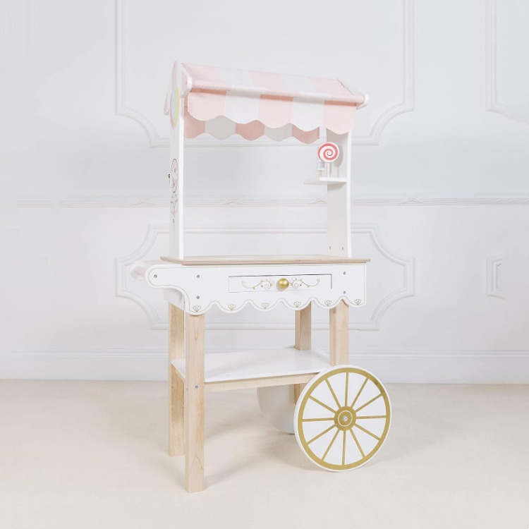 Customization Educational Wooden Toy Role Play Tea &amp; Treats Trolley Wooden Play Food Trolley