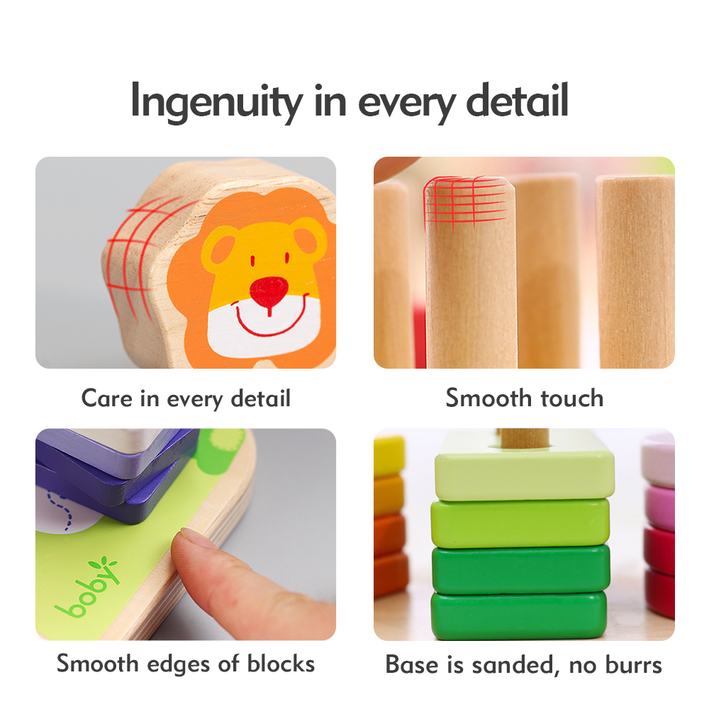 Montessori Wooden Sensory Toys for Kids 1-2 Years Educational Gear Shape Sorting Stacker
