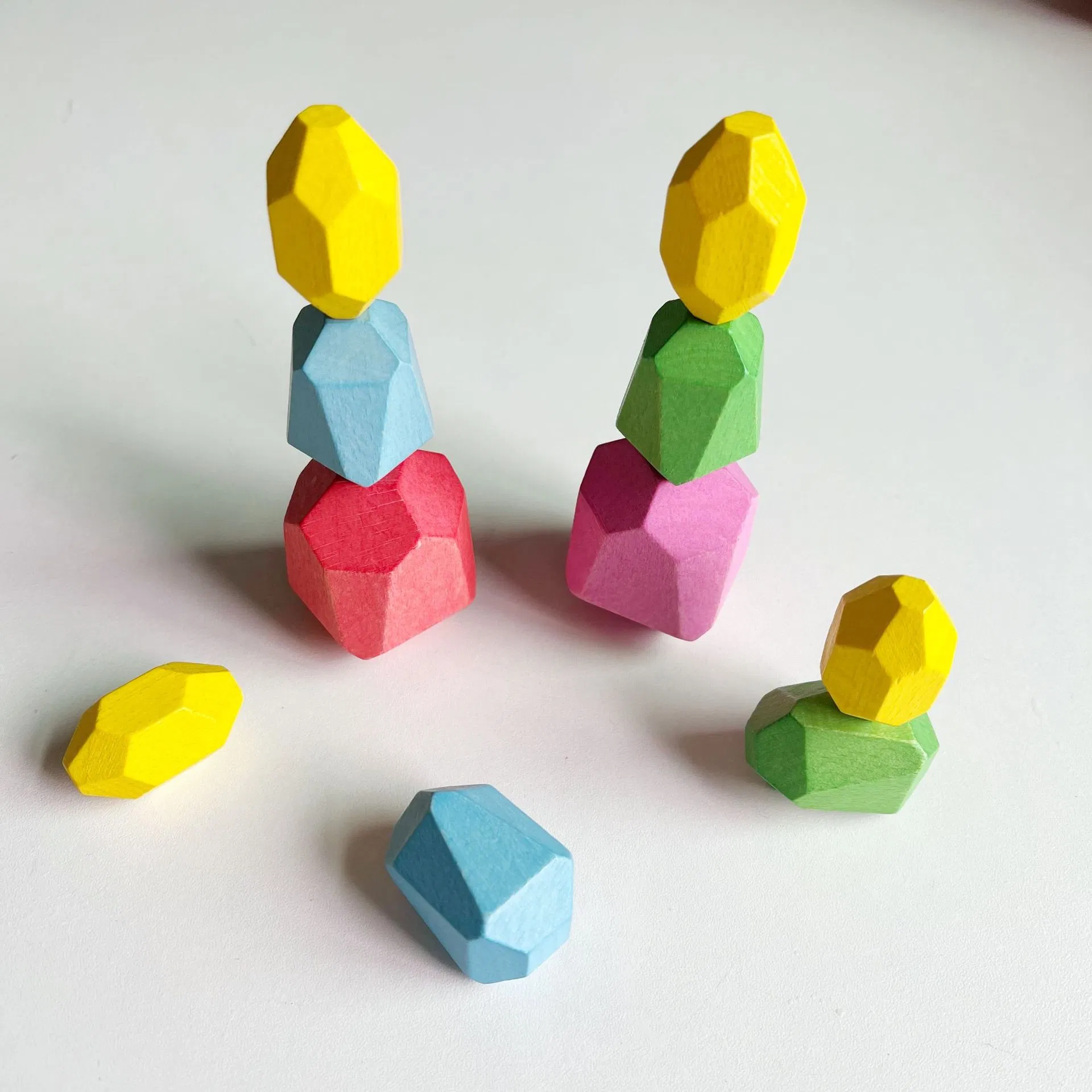 20PCS Rainbow Sorting Building Blocks Kids Stacking Rocks Balancing Wooden Stone Toys