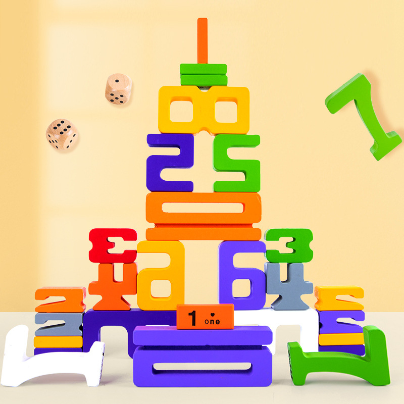 Intelligent Math Learning Wooden Montessori Educational Child Balance Training Number Stock Toys for Kids Stacking Games