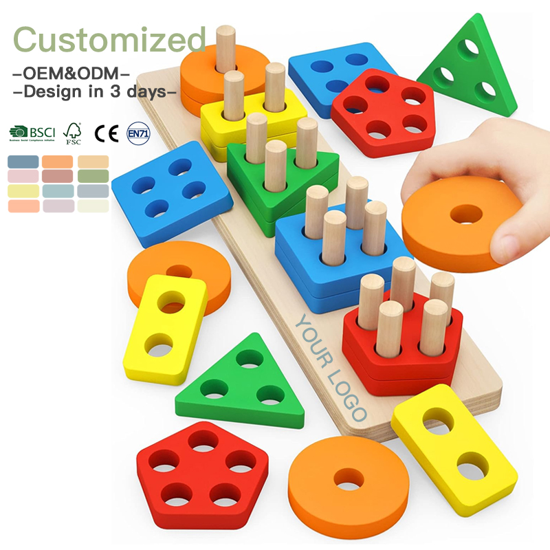Montessori Wooden Toys for 1-3 Years Old Boys Girls Toddlers Color Recognition &amp; Stacker Shape Sorter Wooden Toy Learning Puzzle