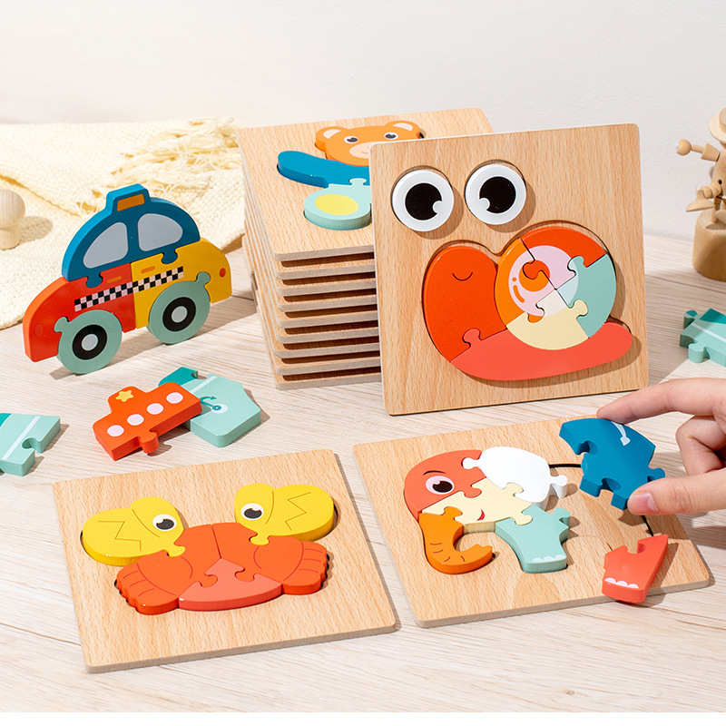 3D Wooden Animal Puzzle Baby Kids Toy Early Learning Preschool Educational Gift Game Wooden Jigsaw Puzzles Set for Kids