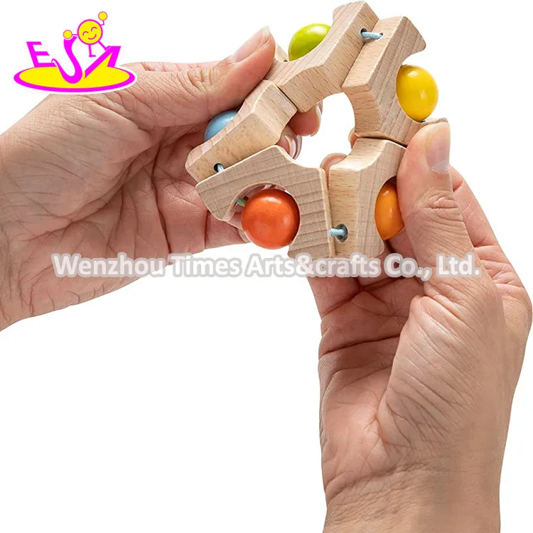 Montessori Baby Fine Motor Skill Wooden Ball Wheel Clutching Toy with Bells W07K025